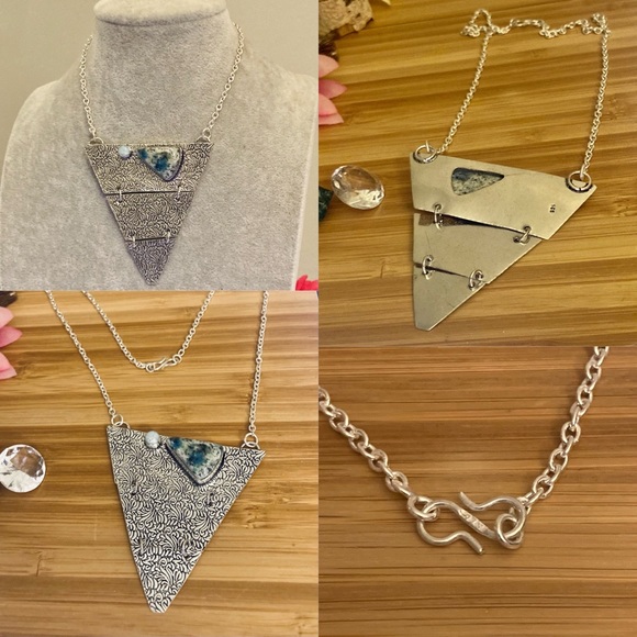 K2 Azurite & Larimar Gemstone Handmade BIB Statement Necklace - Picture 6 of 8